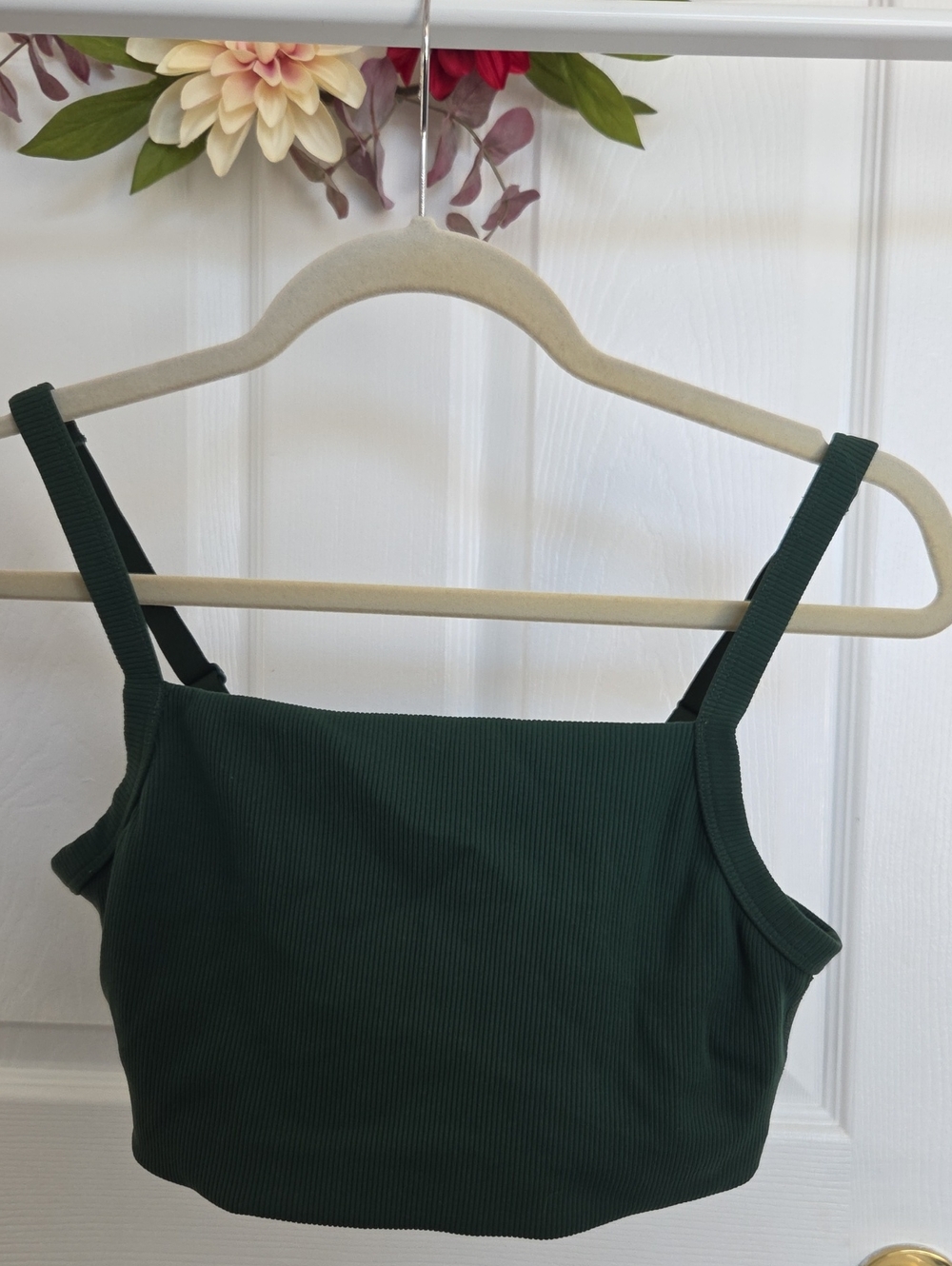 aerie Dark Green Ribbed Square-Neck Crop Top